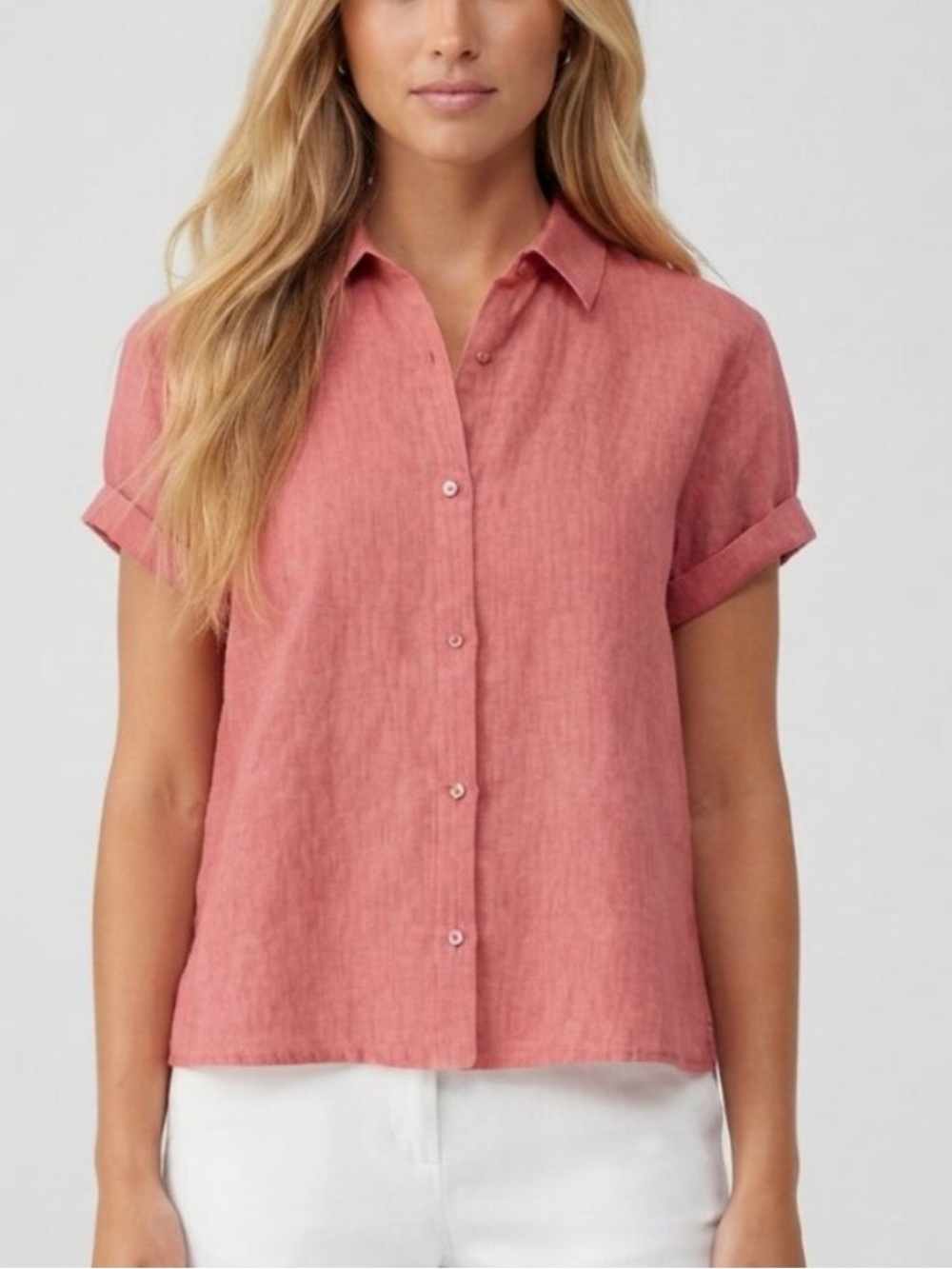 Eileen Fisher Washed Organic Linen Délavé Short-Sleeve Shirt XXS 40014